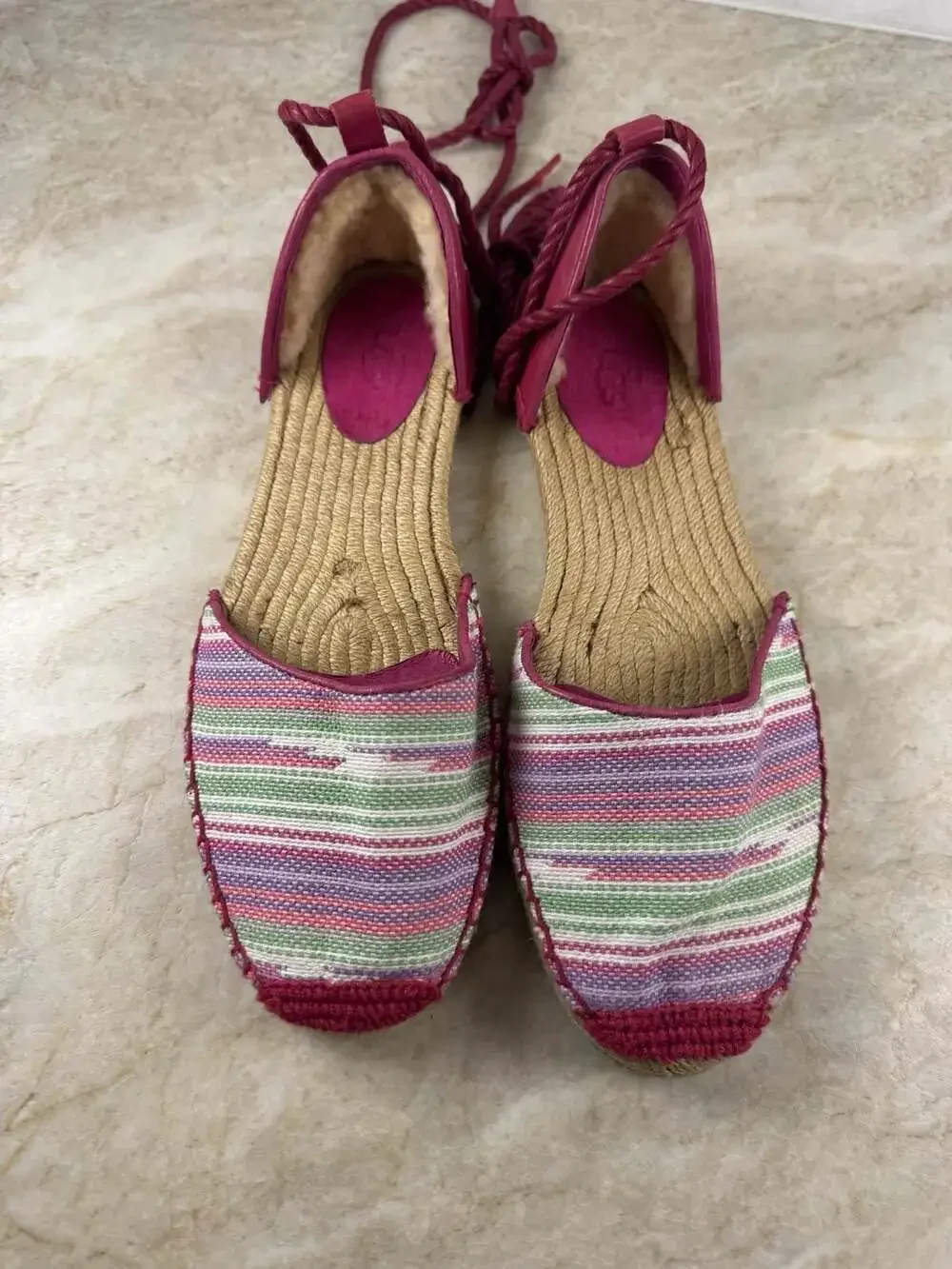 UGG Australia Libbi Serape Lace-Up Espadrille Flats Pink Multicolor Women’s 9